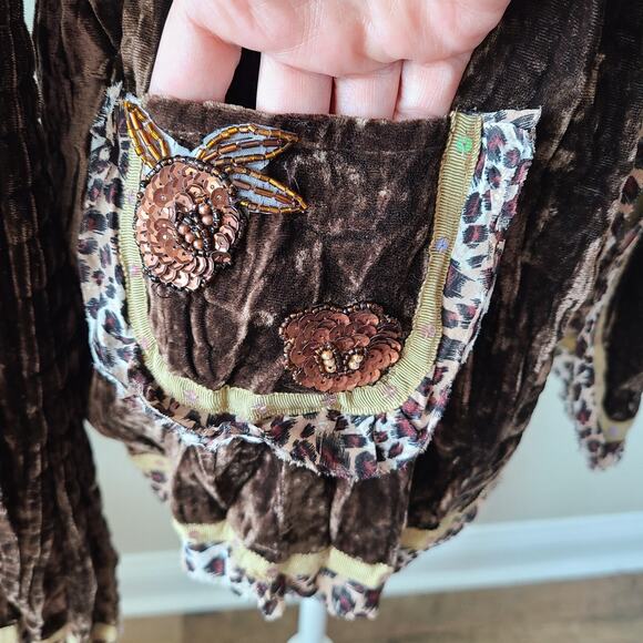 Passion Concept Beaded Lace Women's Top Cardigan SZ Small Brown Festival Boho - Picture 3 of 13